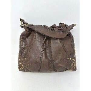 Vintage Treesje Gromet & Studded Leather Shoulder Bag Brown